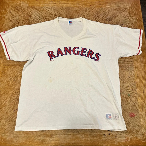 VTG 1995 Russell Athletic Texas Rangers V Neck Shirt Mens XL Made In USA - Picture 1 of 10